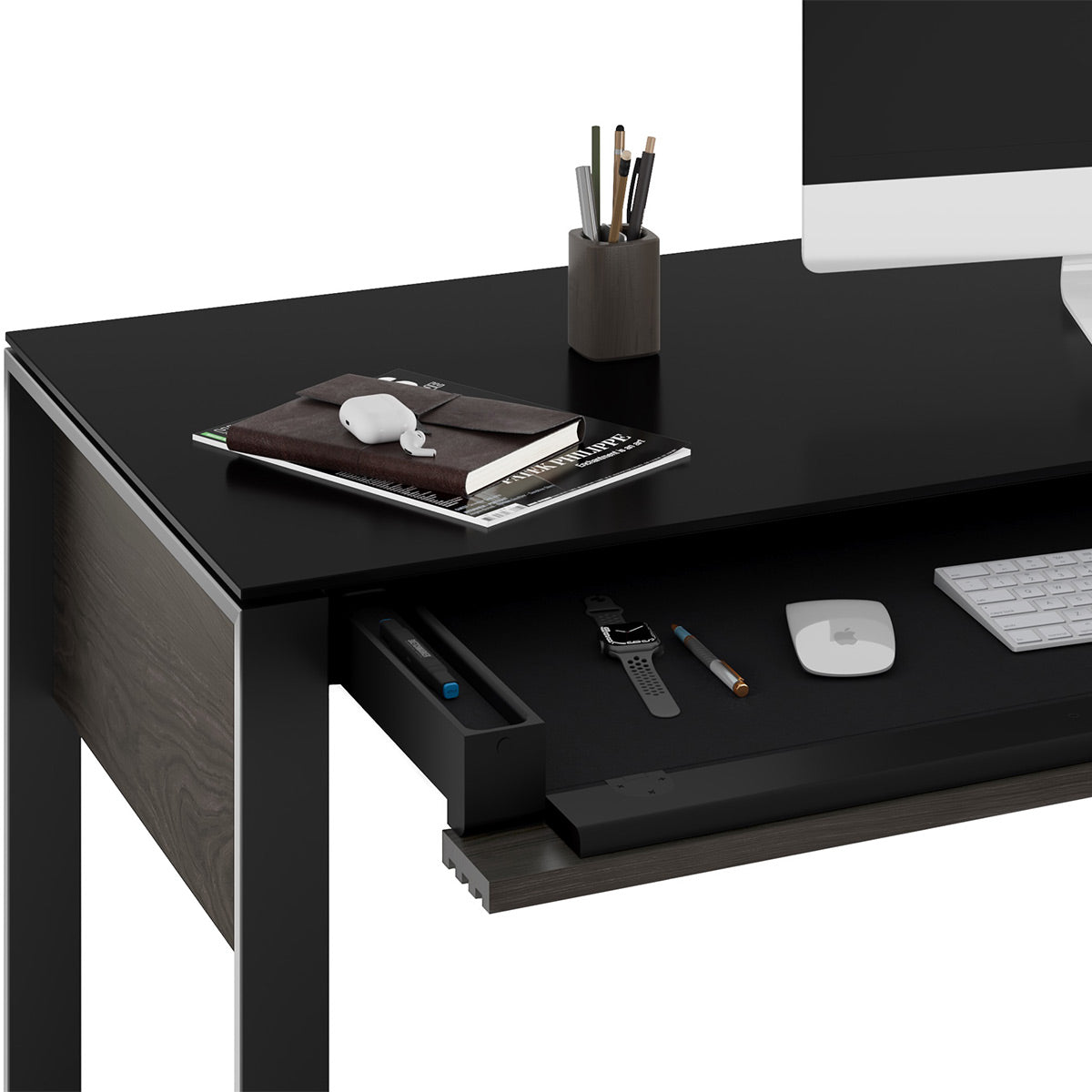 BDI Corridor 6501 Desk with Keyboard Drawer (Charcoal Stained Ash)