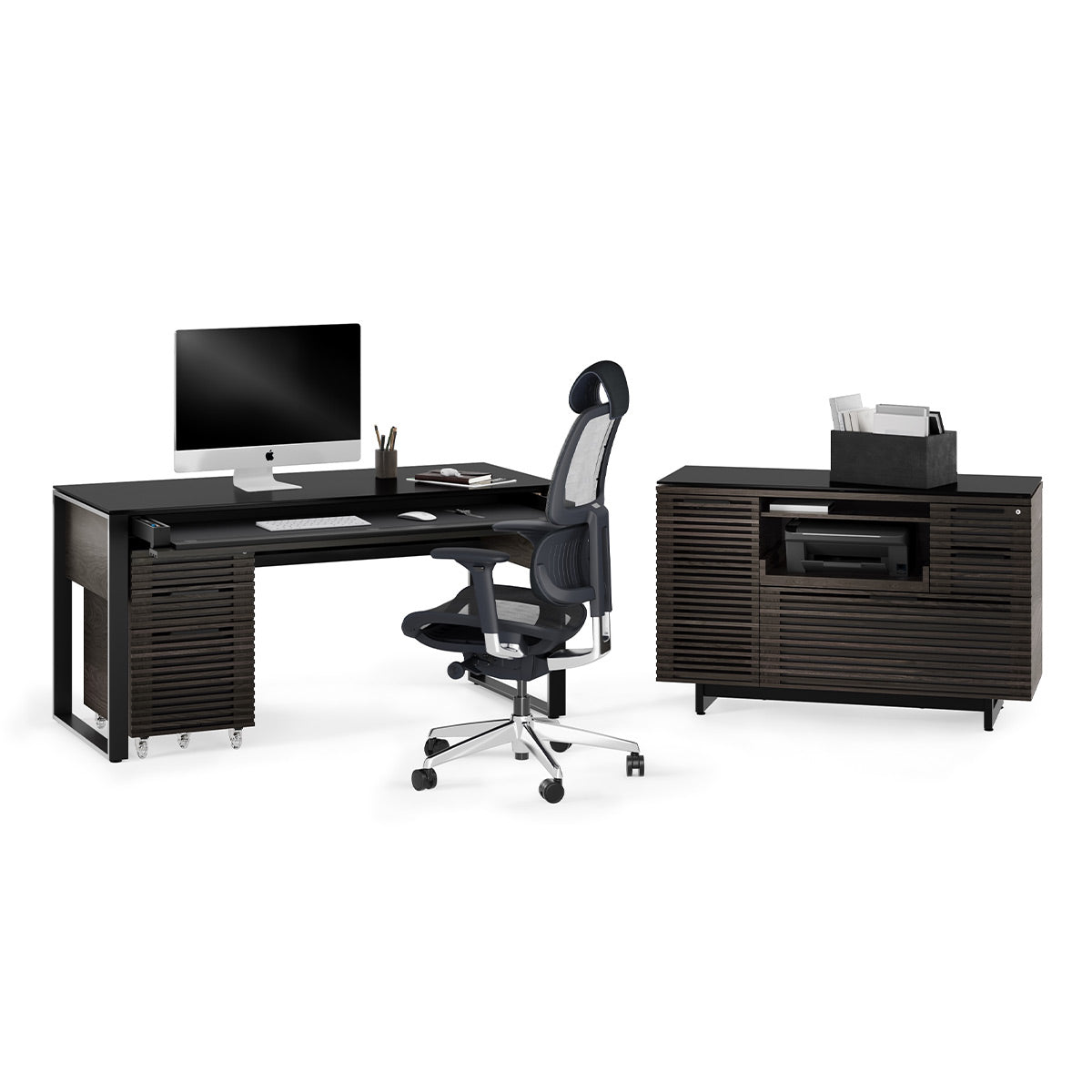 BDI Corridor 6501 Desk with Keyboard Drawer (Charcoal Stained Ash)