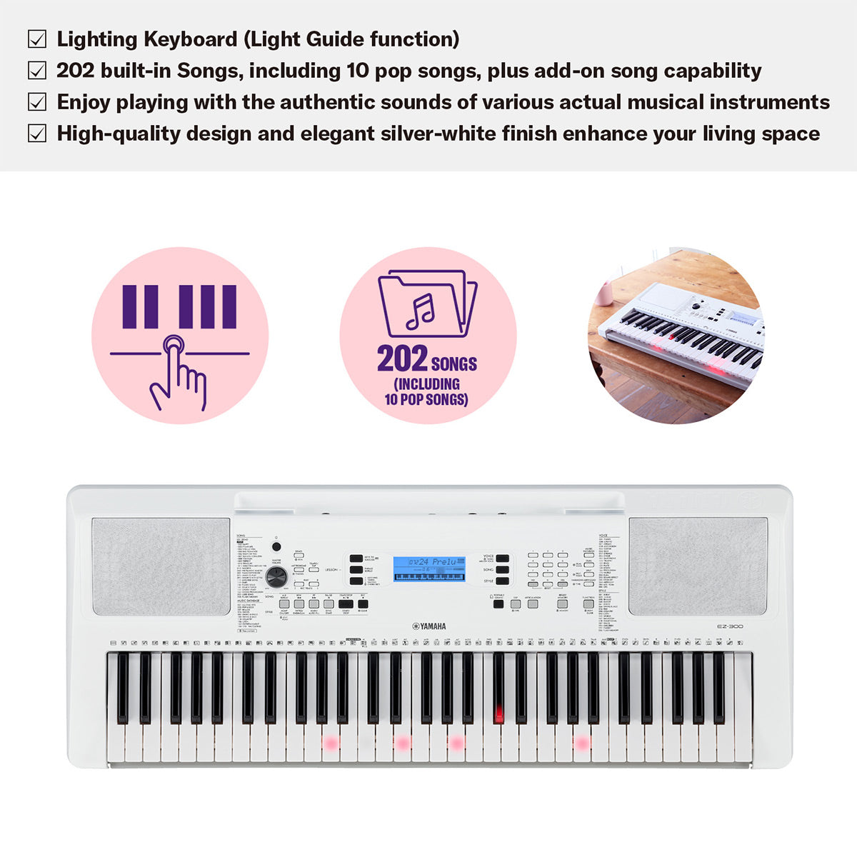 Yamaha EZ-300 61-Key Portable Beginner's Keyboard with Lighted Keys