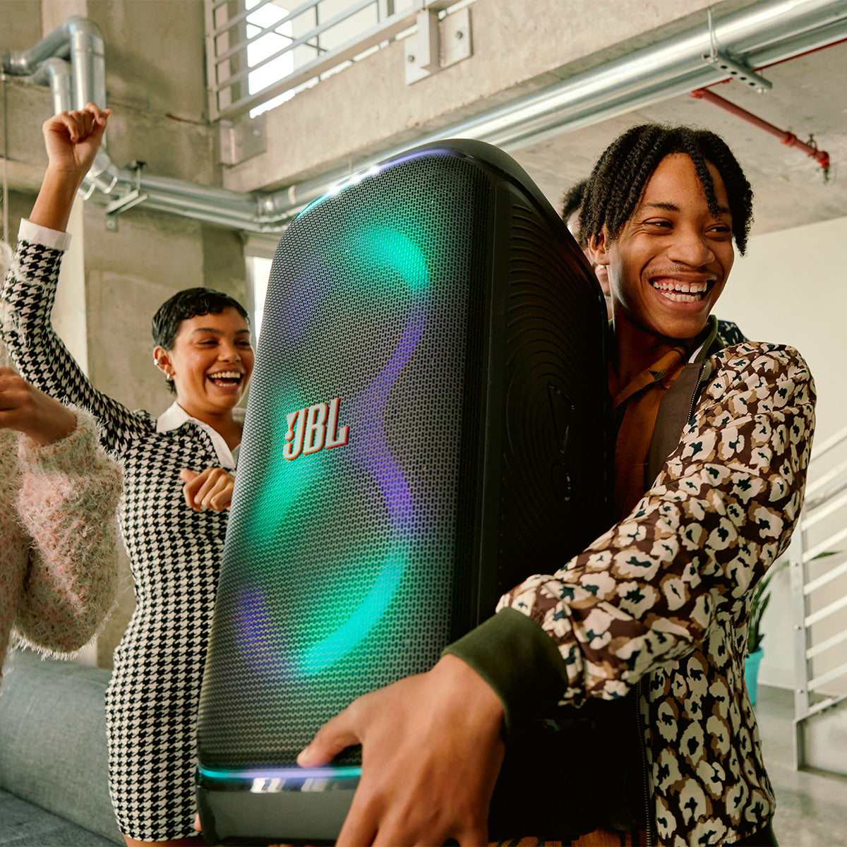 JBL PartyBox Stage 320 Portable Party Speaker with Wireless Two Microphone System (Black)