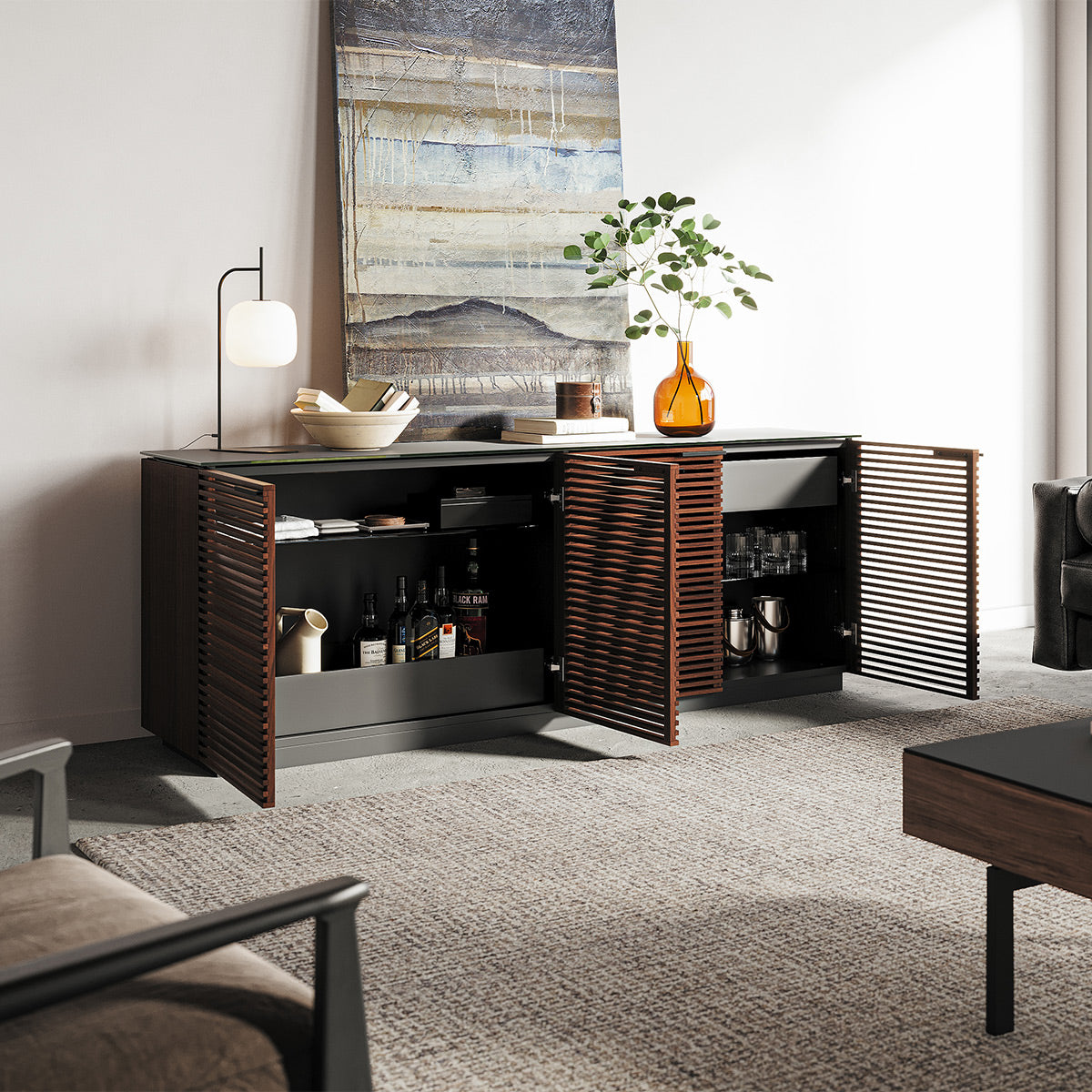 BDI Corridor 8109 4-Door Storage Credenza (Chocolate Stained Walnut)