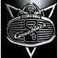 Black vinyl record sleeve with a chrome emblem featuring a scorpion and stylized text