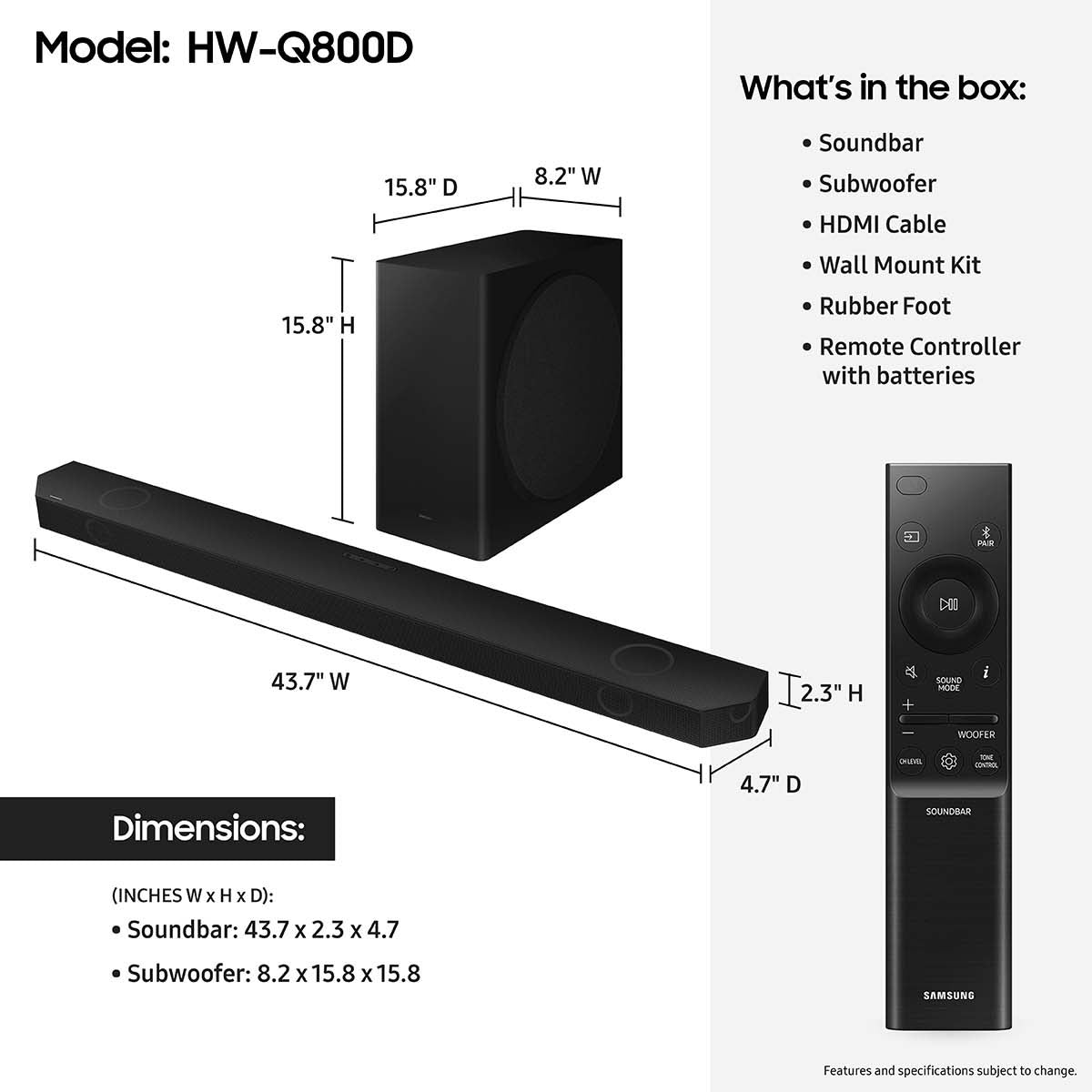 Samsung Q80D 65" 4K QLED Smart TV (2024) with HW-Q800D 5.1.2-Channel Soundbar and Wireless Subwoofer