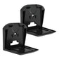 Pair of black metal wall mount brackets with keyhole slots and cable management cutouts