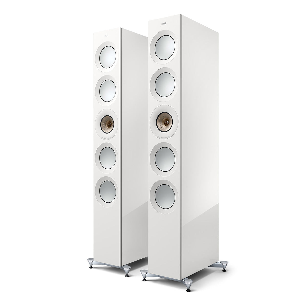 KEF Reference 5 Meta Floorstanding Speaker - Pair (High-Gloss White/Champagne)