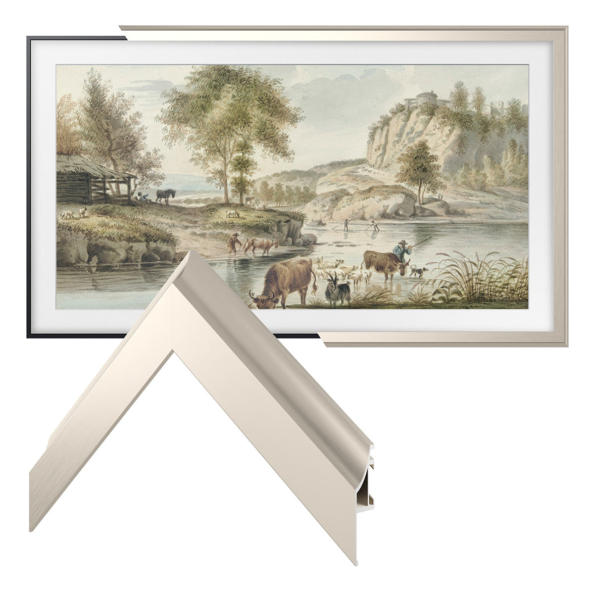 Deco TV Frames 43" Customizable Alloy Scoop Frame for Samsung The Frame TV 2021-2024 (German Silver)