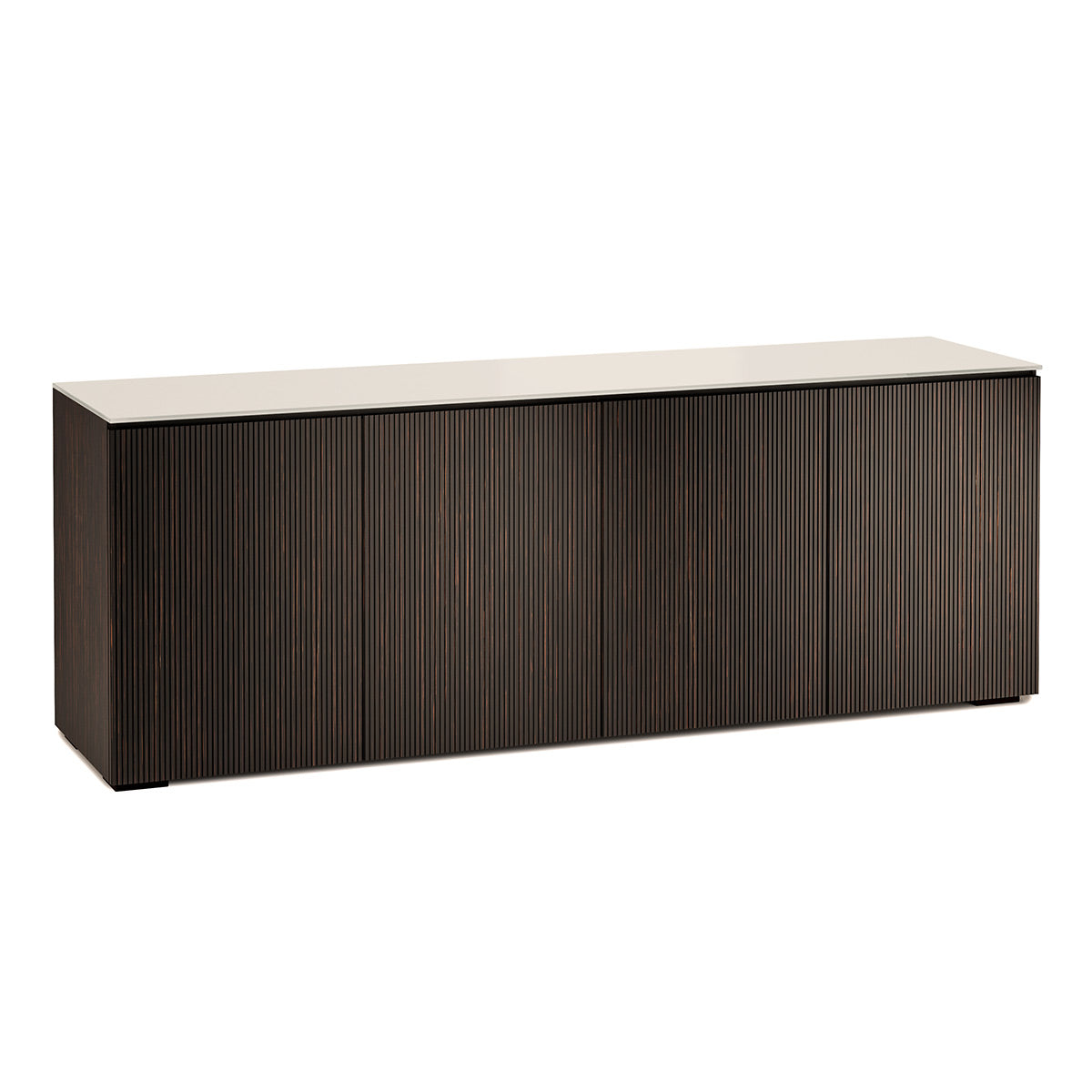 Salamander Chameleon Collection Manhattan 347 Quad AV Cabinet (Maro Ebony Doors and Sides, Matte Taupe Glass Top)