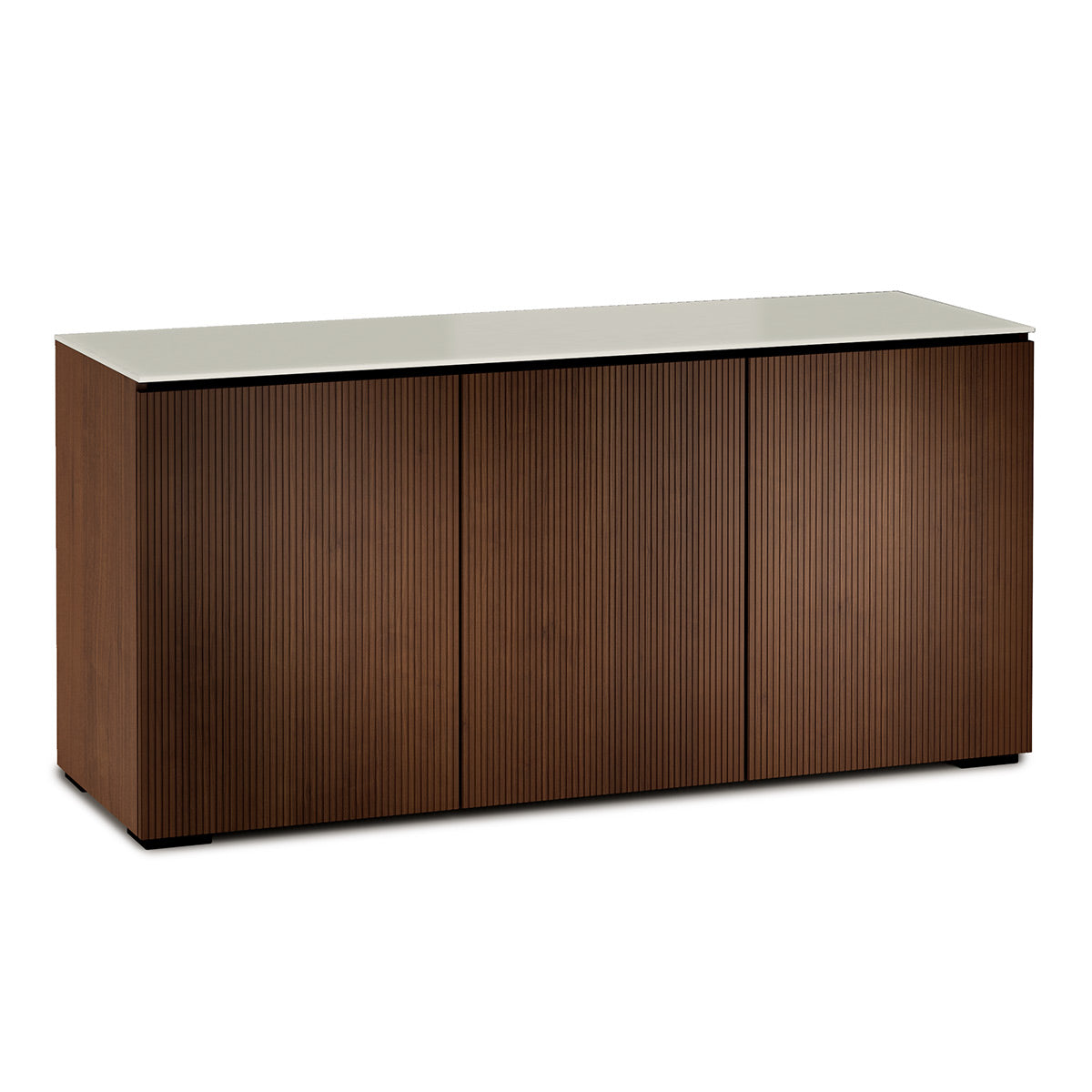 Salamander Chameleon Collection Manhattan 337 Triple AV Cabinet (Medium Walnut Doors and Sides, Matte Taupe Glass Top)