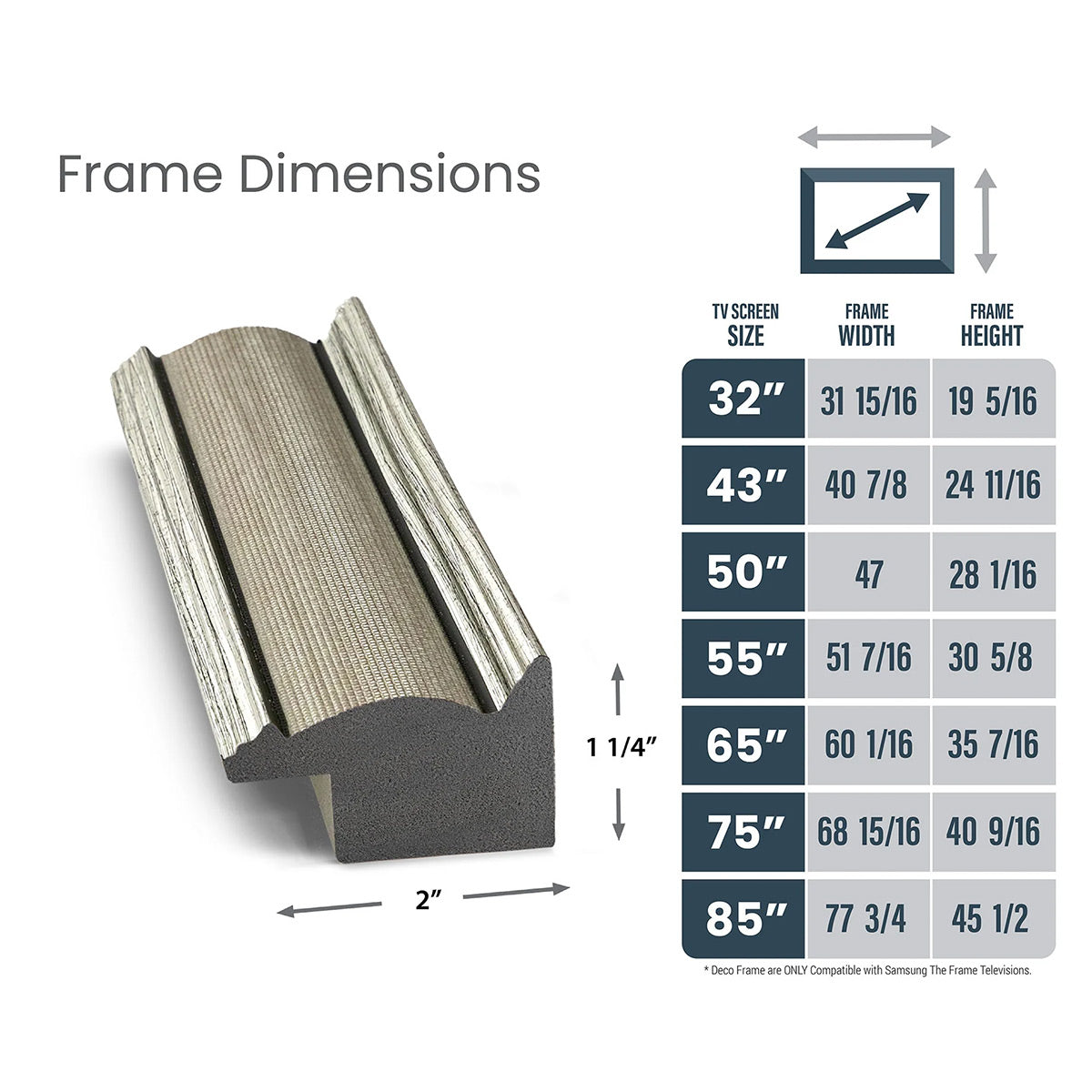 Deco TV Frames 50" Slim Frame for Samsung The Frame TV 2021-2024 (Industrial Nickle)