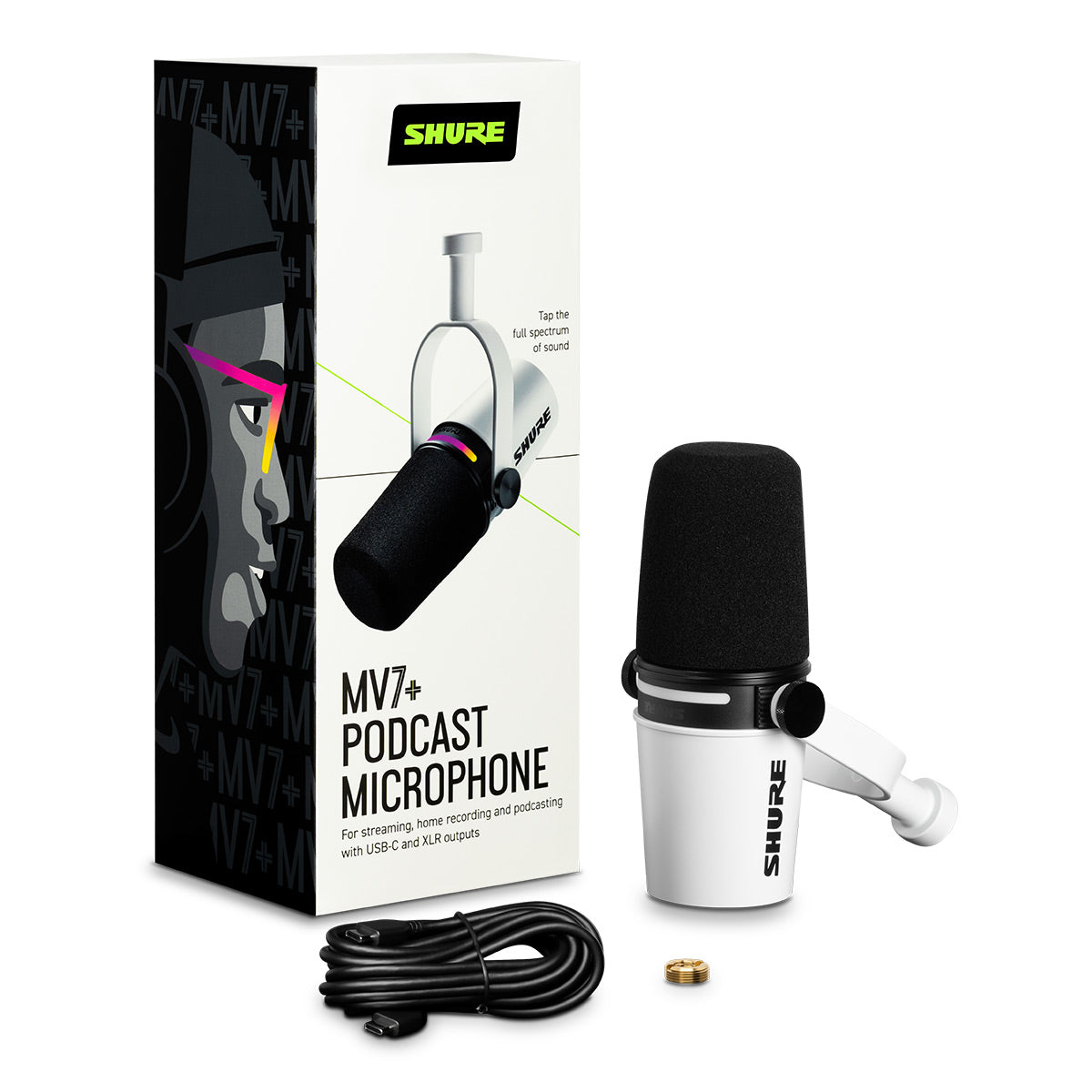 Shure MV7+ Hybrid Output USB-C & XLR Podcast Microphone (White)