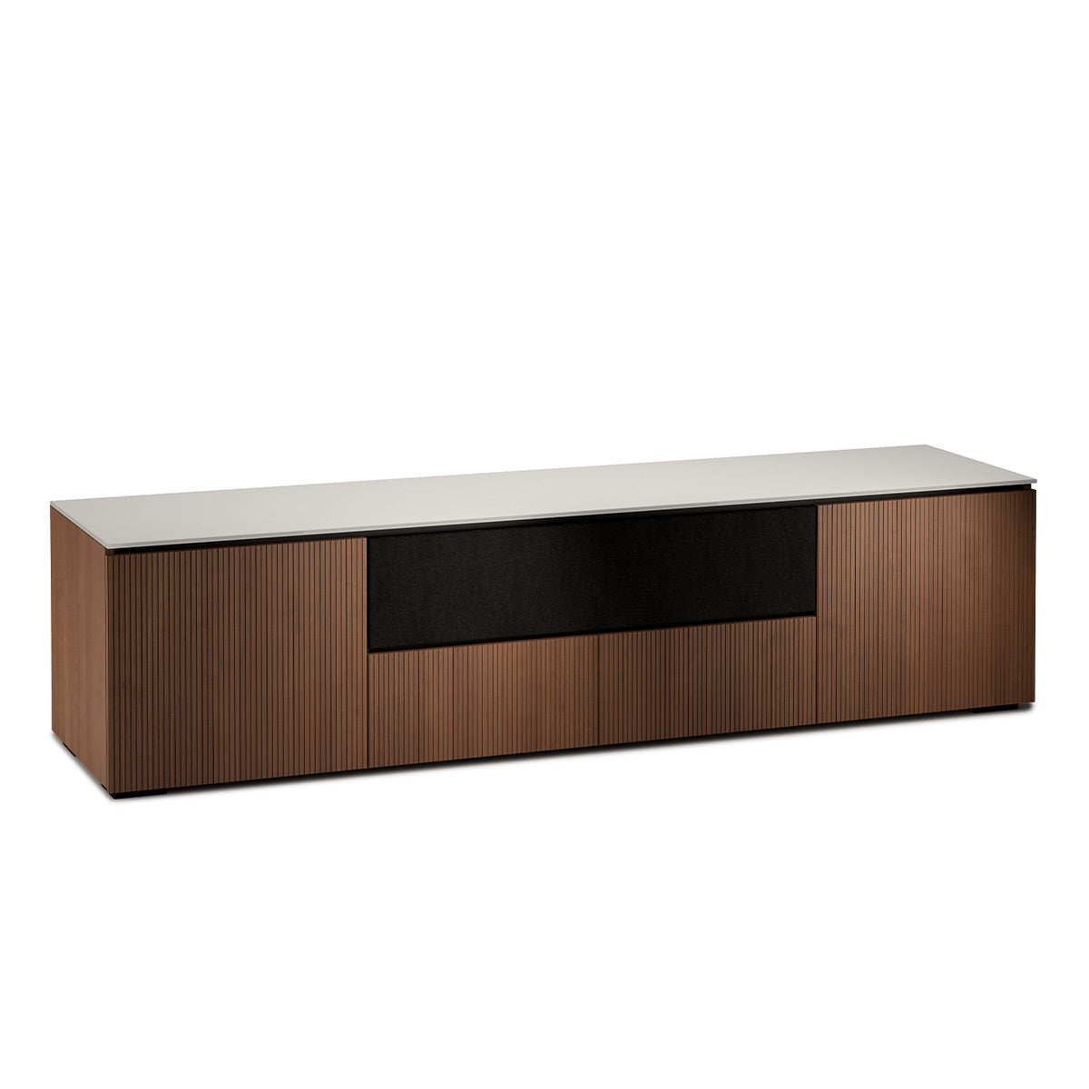 Salamander Chameleon Collection Manhattan 245 Quad Speaker Integrated AV Cabinet (Medium Walnut Doors and Sides, Matte Taupe Glass Top)