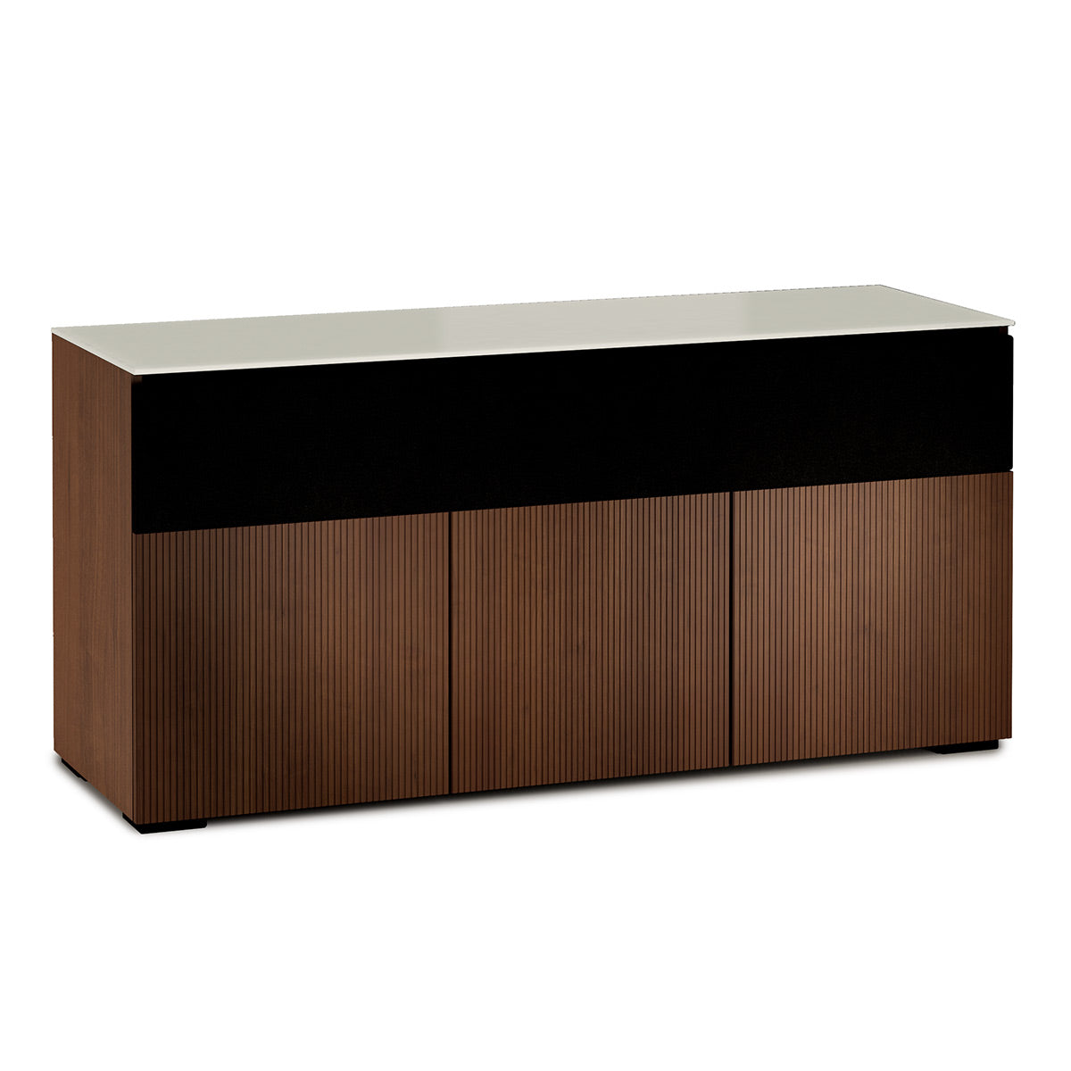 Salamander Chameleon Collection Manhattan 339 Triple Speaker Integrated AV Cabinet (Medium Walnut Doors and Sides, Matte Taupe Glass Top)