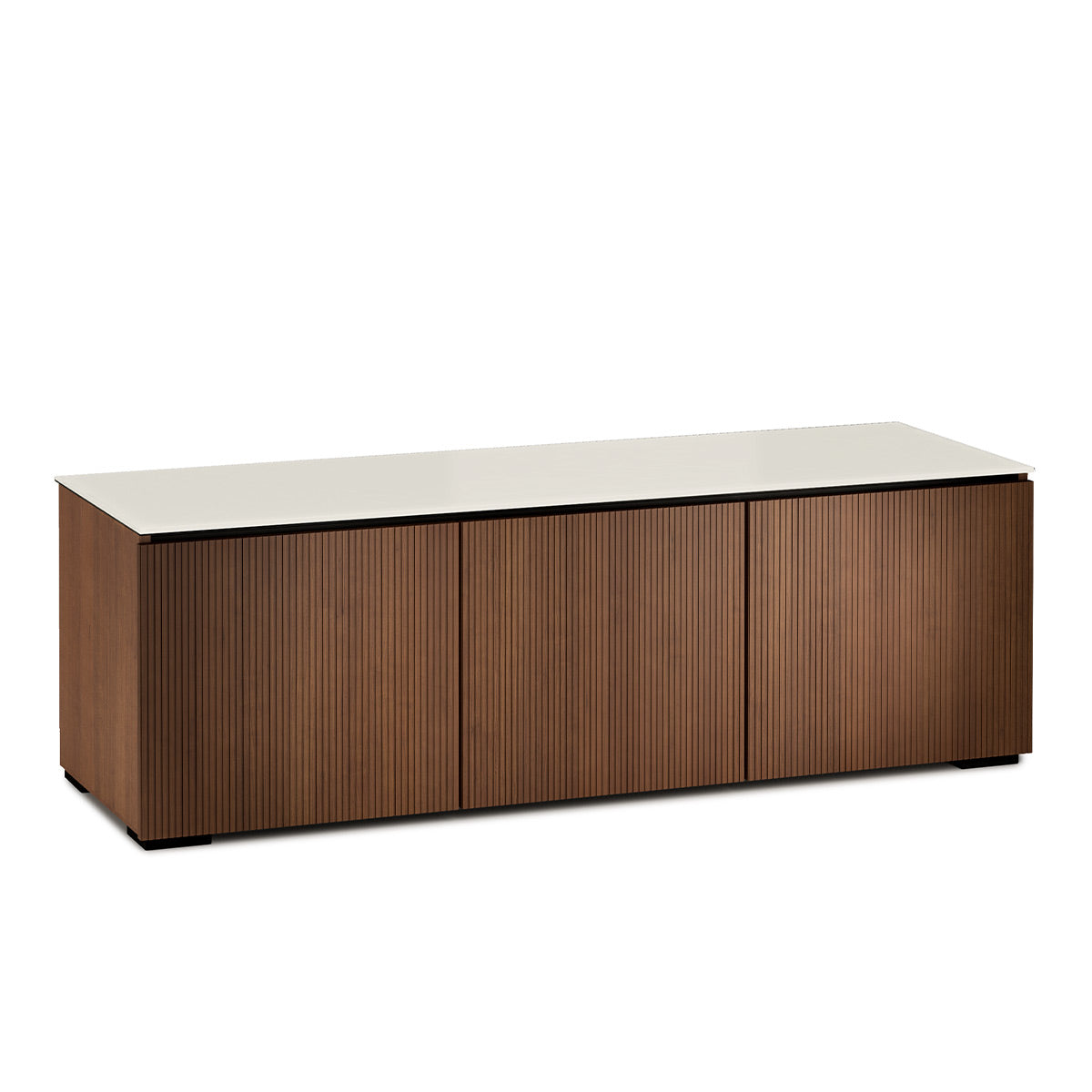 Salamander Chameleon Collection Manhattan 237 Triple AV Cabinet (Medium Walnut Doors and Sides, Matte Taupe Glass Top)