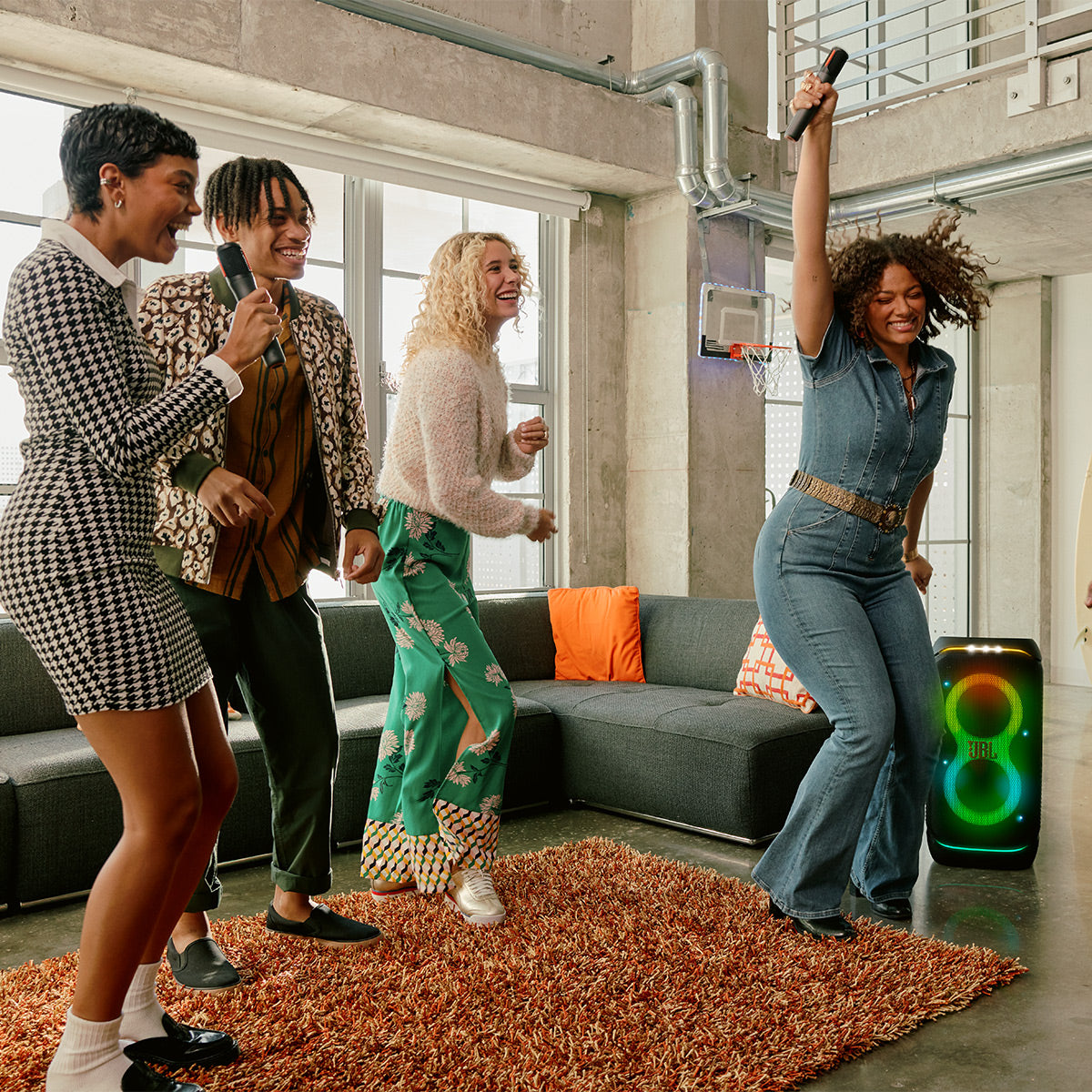 JBL PartyBox Stage 320 Portable Party Speaker with Wireless Two Microphone System (Black)