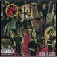 Dark album cover featuring surreal figures, a pentagram logo, and parental advisory label
