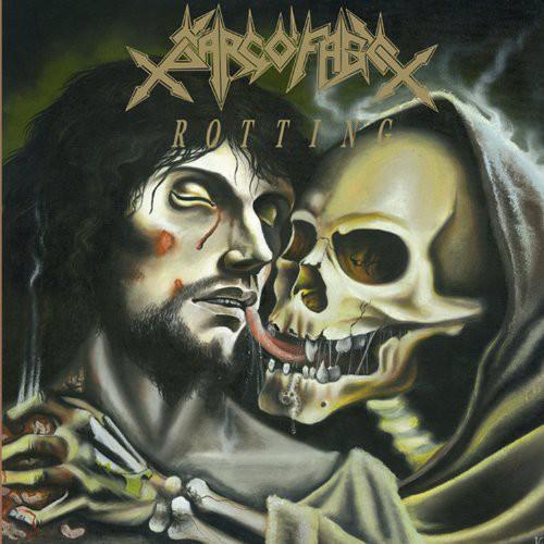 Dark fantasy album cover art depicting a bearded man with a hooded skeleton