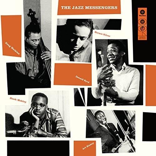 Vintage jazz album cover featuring black-and-white portraits of musicians with orange text blocks
