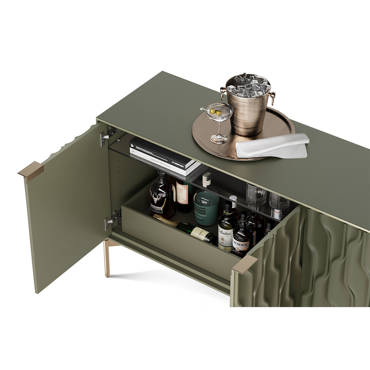 BDI Mesa 7639 4-Door Credenza (Moss with Brass Base)