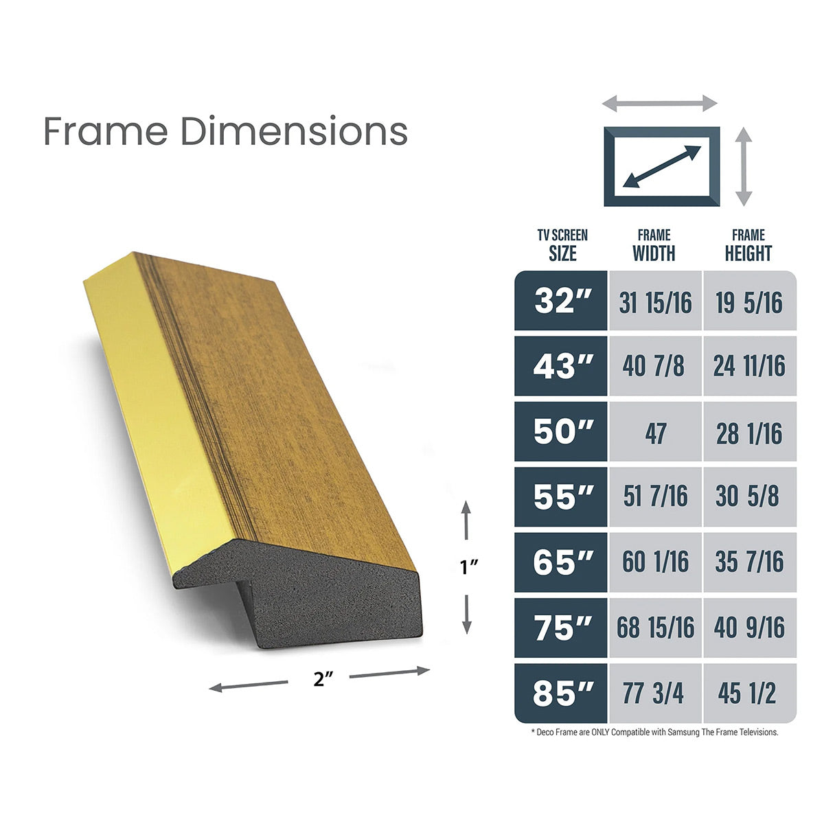Deco TV Frames 50" Slim Frame for Samsung The Frame TV 2021-2024 (Modern Gold Leaf)