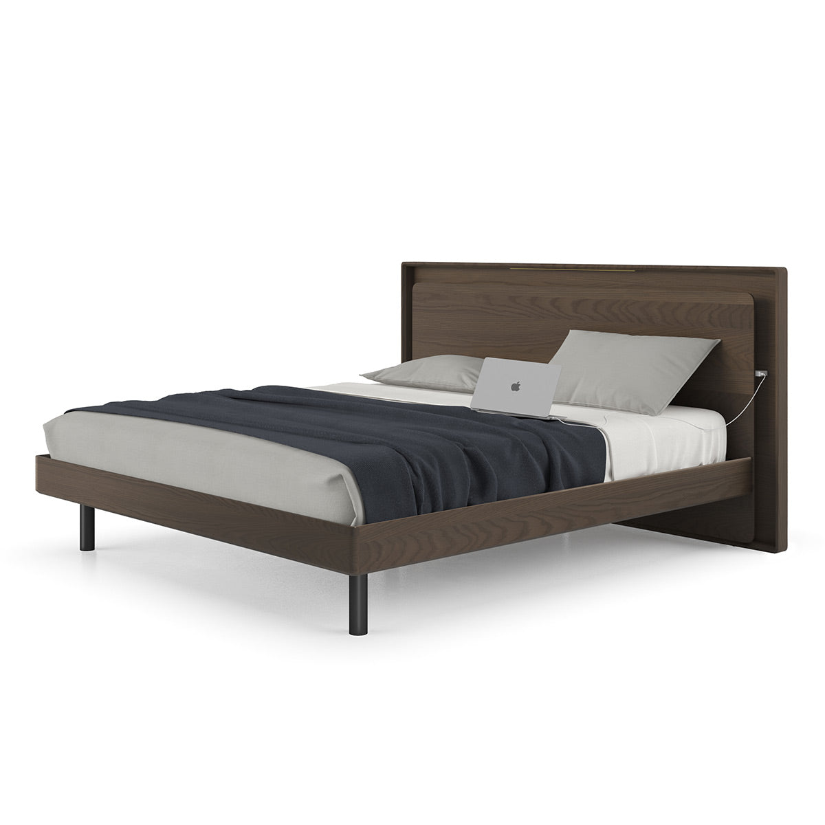 BDI Up-LINQ 9119 King Size Bed with Dual-Level Headboard, Dimmable Accent Lighting, and Integrated Power Stations (Toasted Oak)