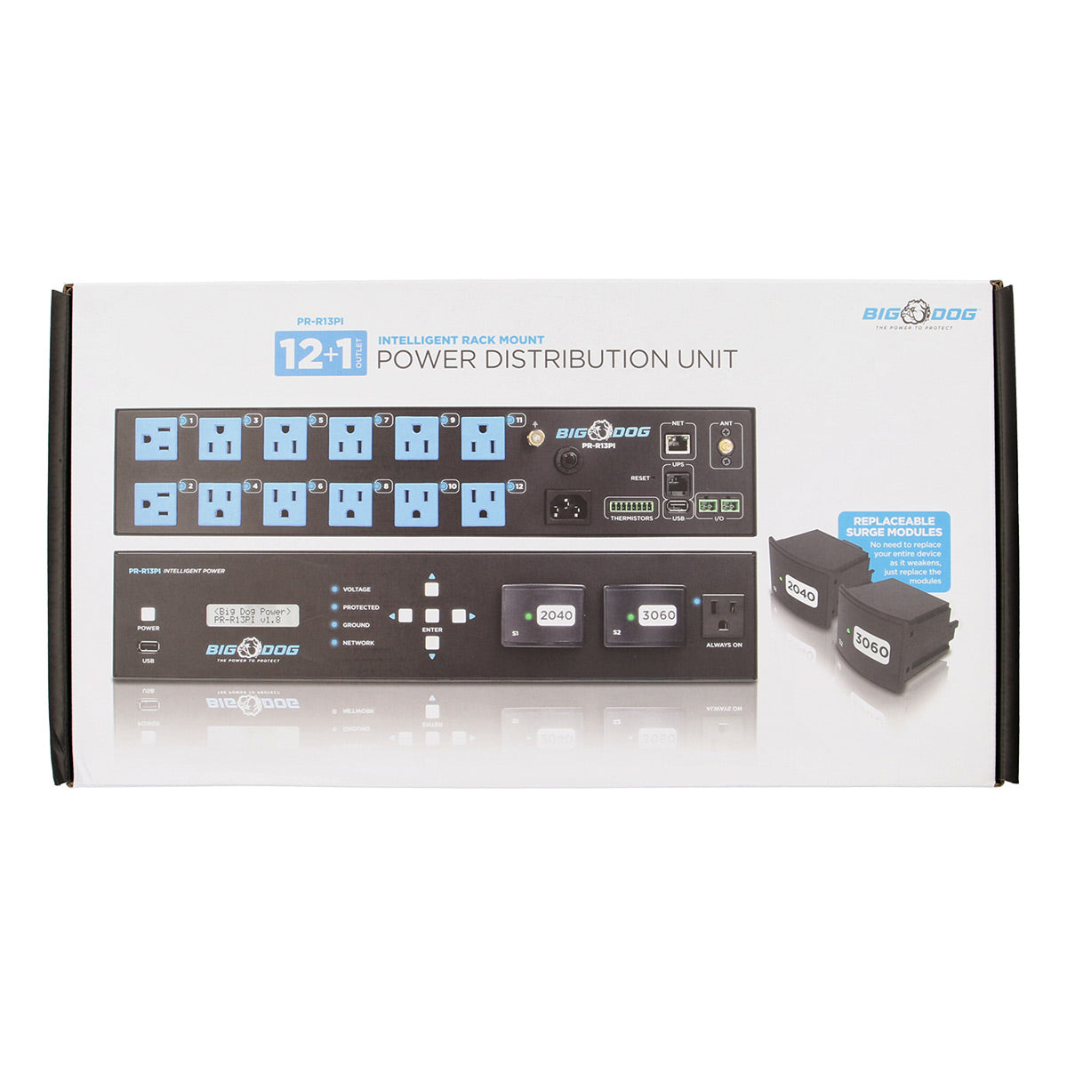 Big Dog Power 13 Outlet Power Distribution Unit with Replaceable Surge Protection Modules
