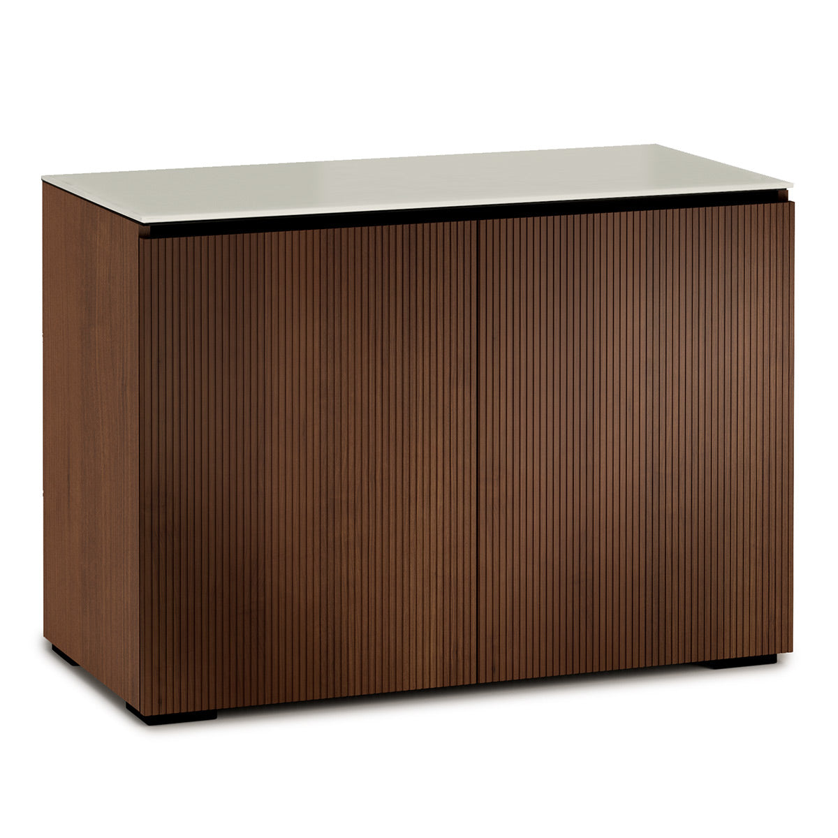 Salamander Chameleon Collection Manhattan 323 Twin AV Cabinet (Medium Walnut Doors and Sides, Matte Taupe Glass Top)