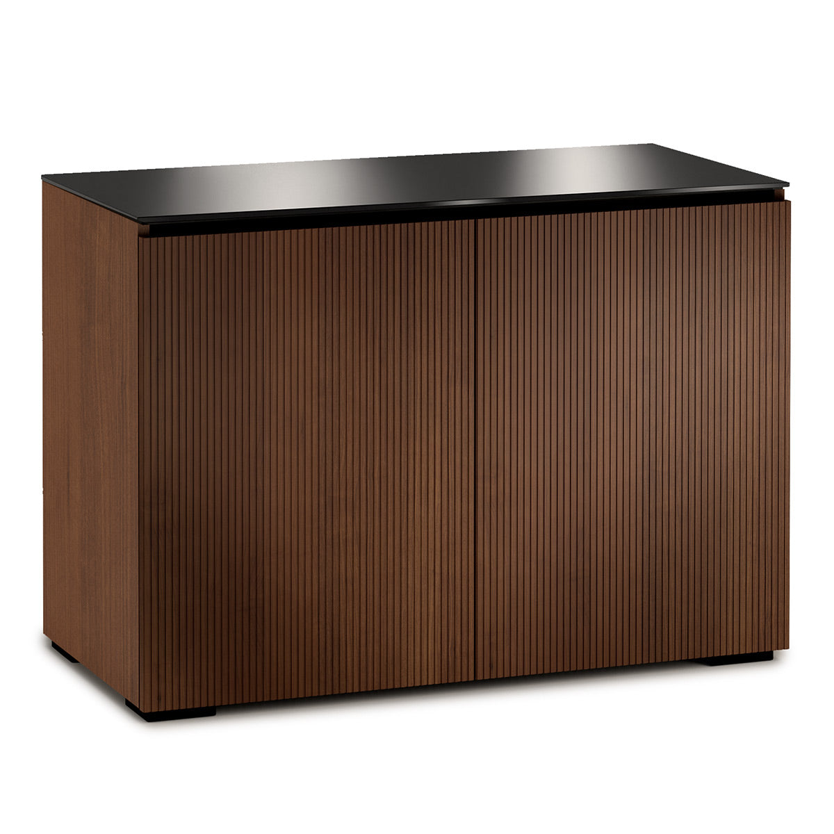 Salamander Chameleon Collection Manhattan 323 Twin AV Cabinet (Medium Walnut Doors and Sides, Black Glass Top)