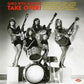 Black and white album cover featuring four women holding guitars and drums