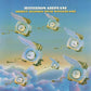 Blue vinyl LP cover featuring winged alarm clocks flying through clouds