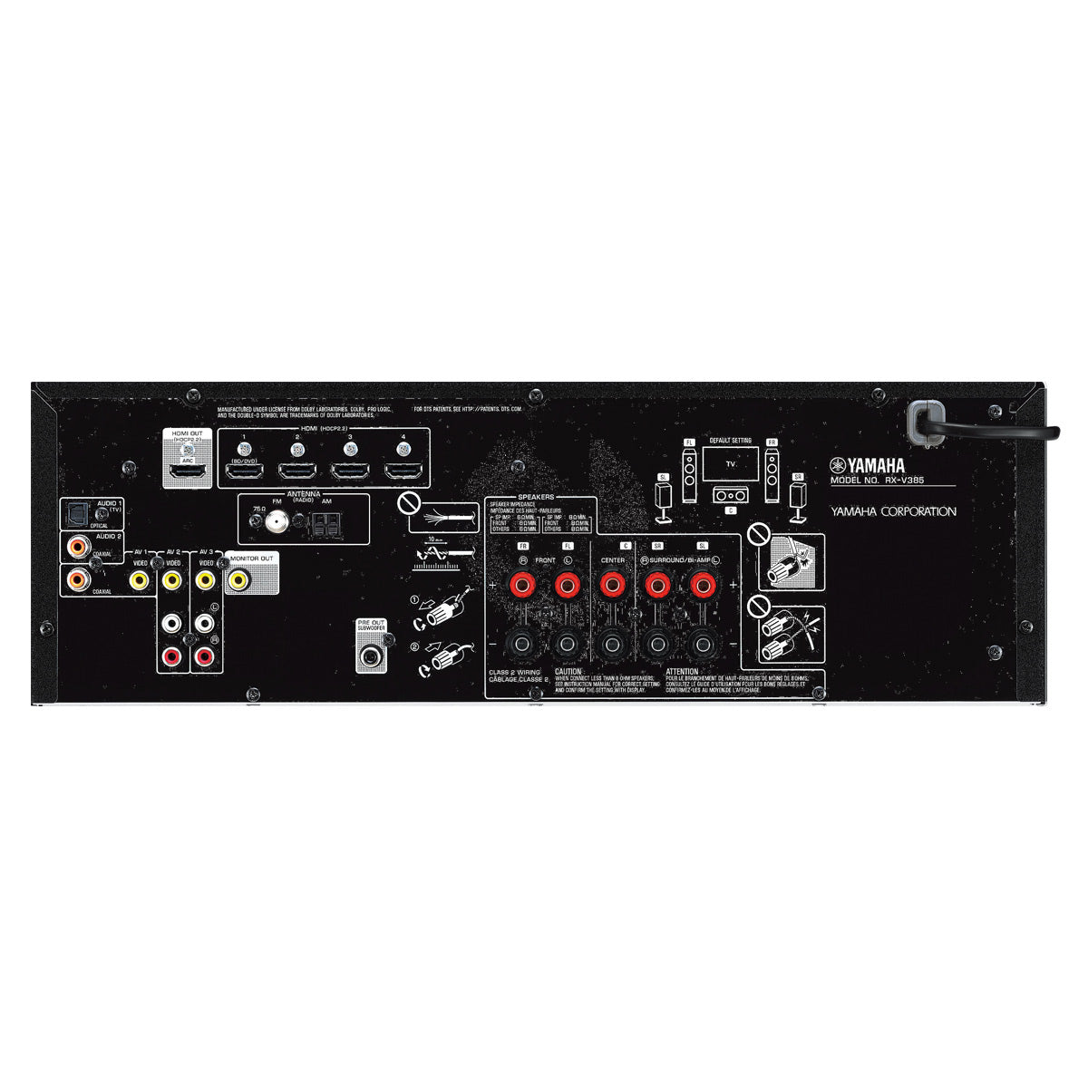 Yamaha RX-V385BL 5.1 Channel AV Receiver with AudioQuest SKY 3m HDMI Cable