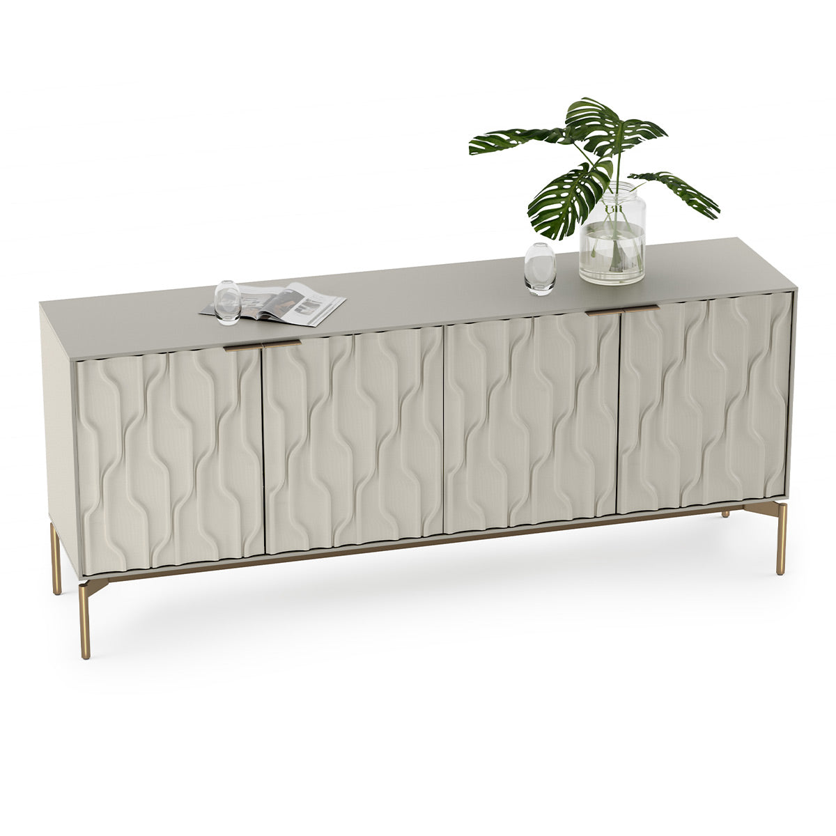 BDI Mesa 7639 4-Door Credenza (Stone with Brass Base)