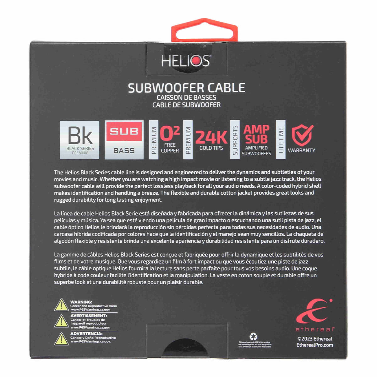 Helios Black Series Subwoofer Cable - 10 ft.