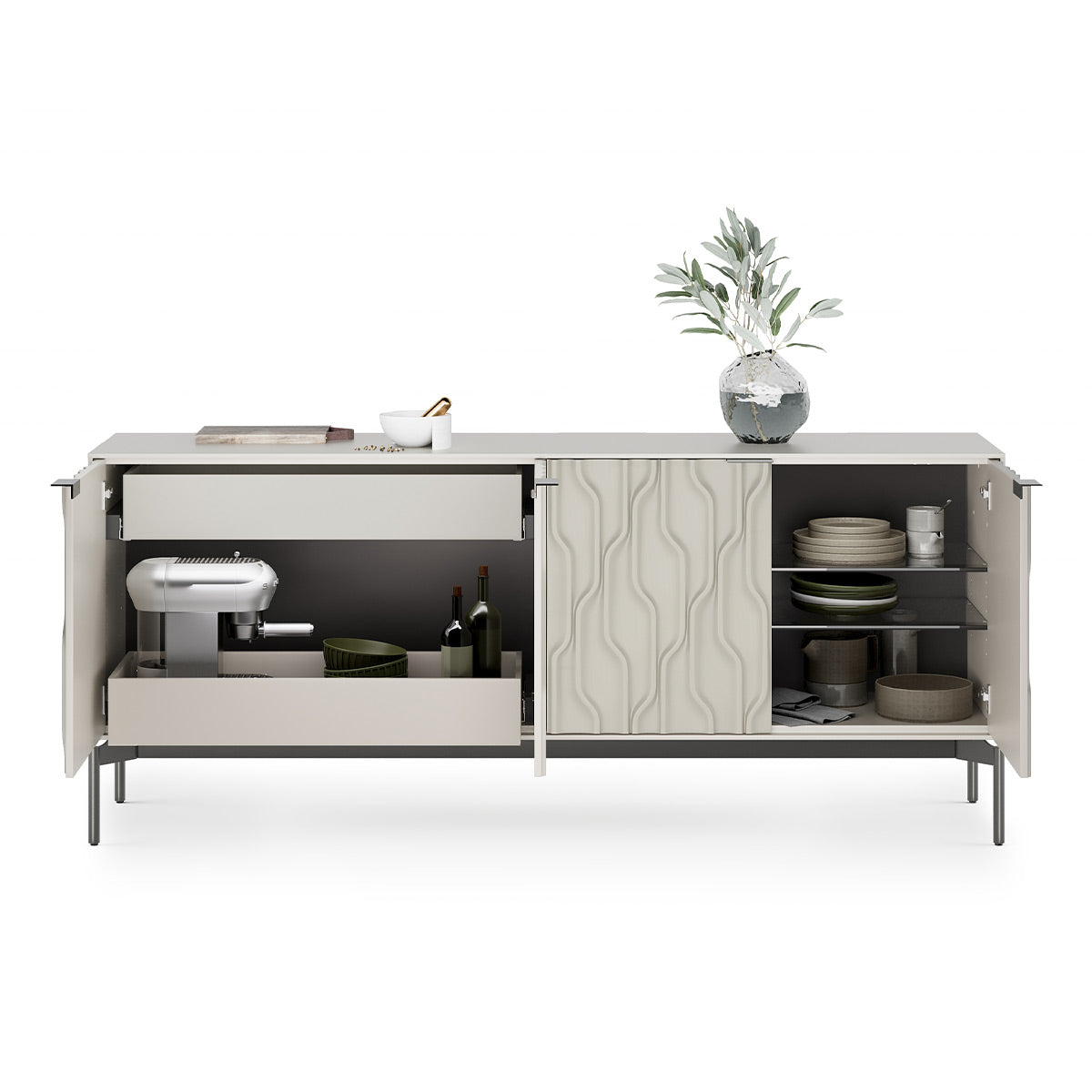 BDI Mesa 7639 4-Door Credenza (Stone with Carbon Base)