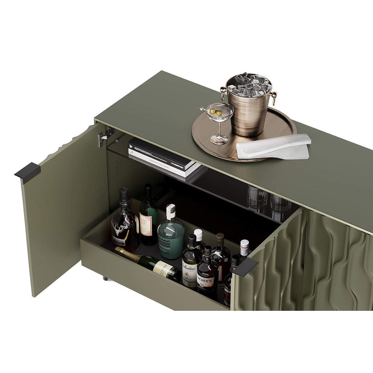 BDI Mesa 7639 4-Door Credenza (Moss with Carbon Base)