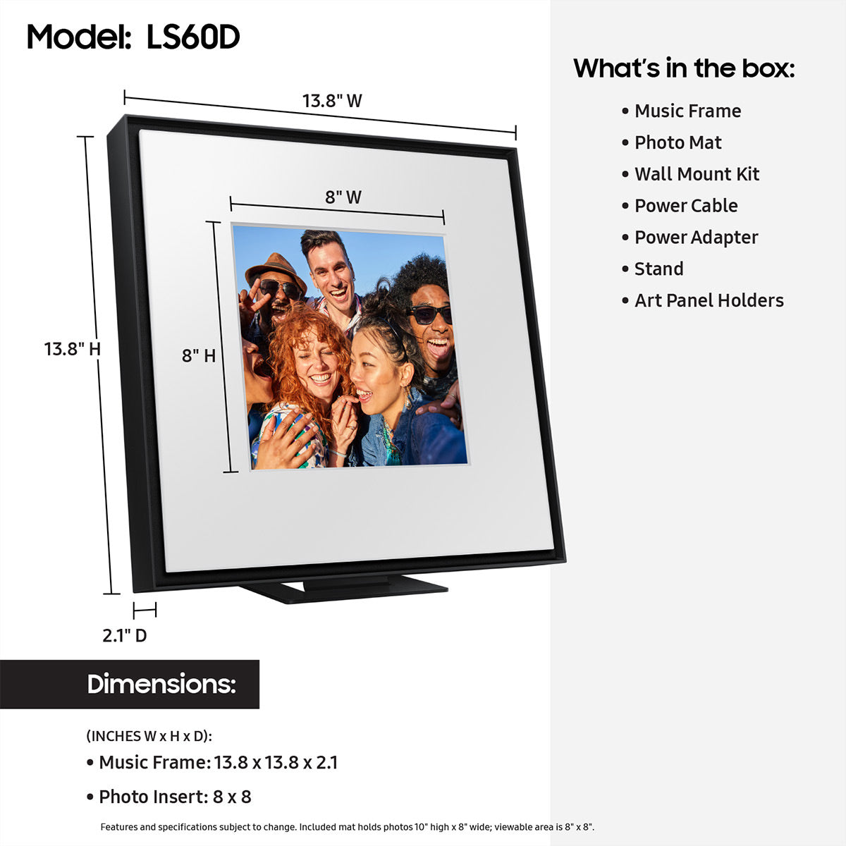 Samsung LS03D 65" The Frame QLED 4K HDR Smart TV with Slim-Fit Wall Mount (2024) and HW-LS60D Bluetooth Music Frame with Wall Mount
