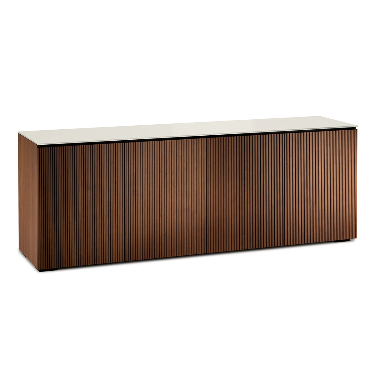 Salamander Chameleon Collection Manhattan 347 Quad AV Cabinet (Medium Walnut Doors and Sides, Matte Taupe Glass Top)
