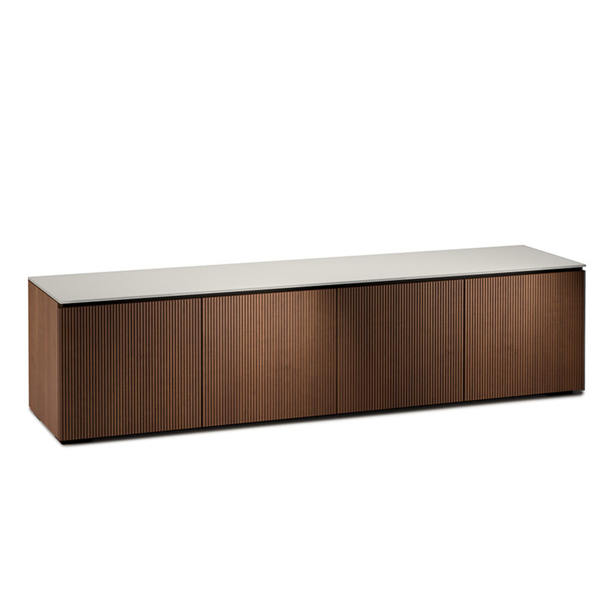 Salamander Chameleon Collection Manhattan 247 Quad AV Cabinet (Medium Walnut Doors and Sides, Matte Taupe Glass Top)
