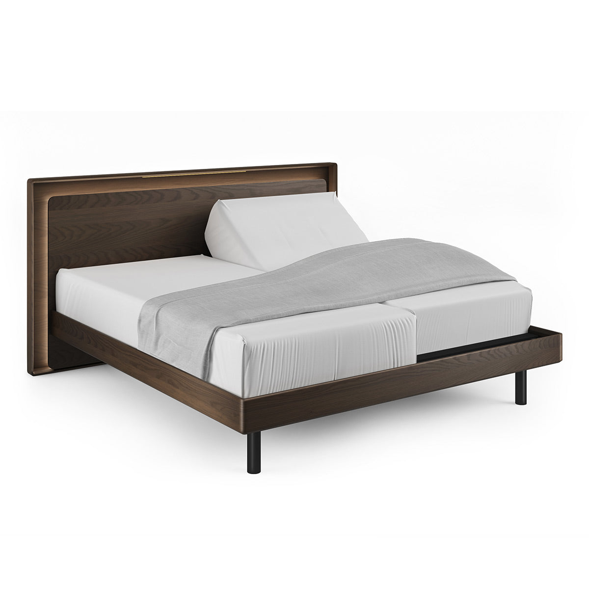 BDI Up-LINQ 9119 King Size Bed with Dual-Level Headboard, Dimmable Accent Lighting, and Integrated Power Stations (Toasted Oak)
