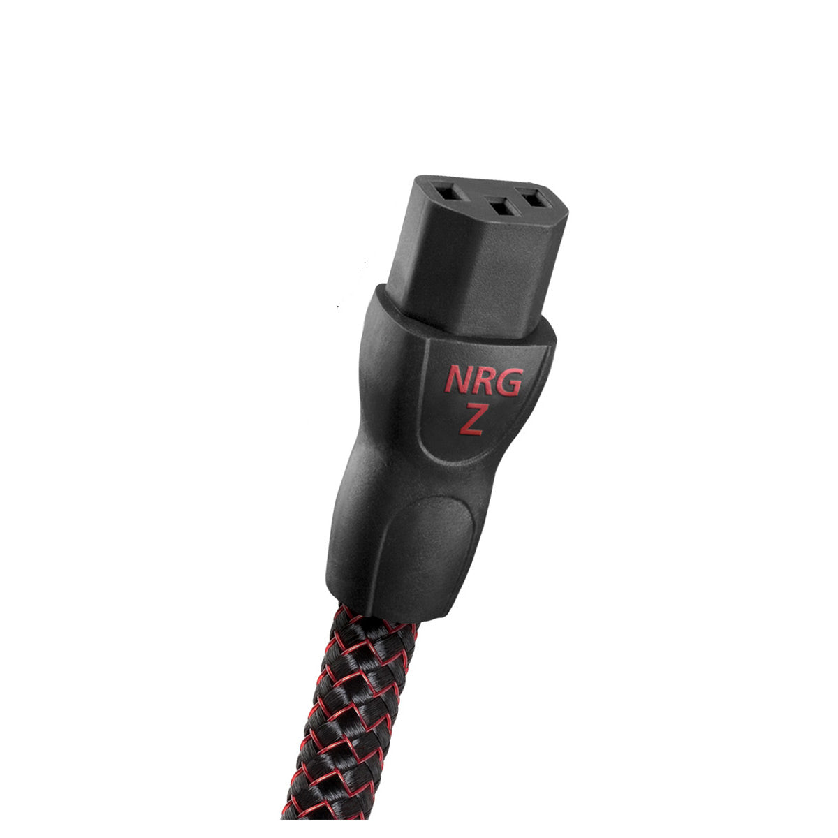 Black and red braided power cable with a three-prong connector and red NRG Z branding