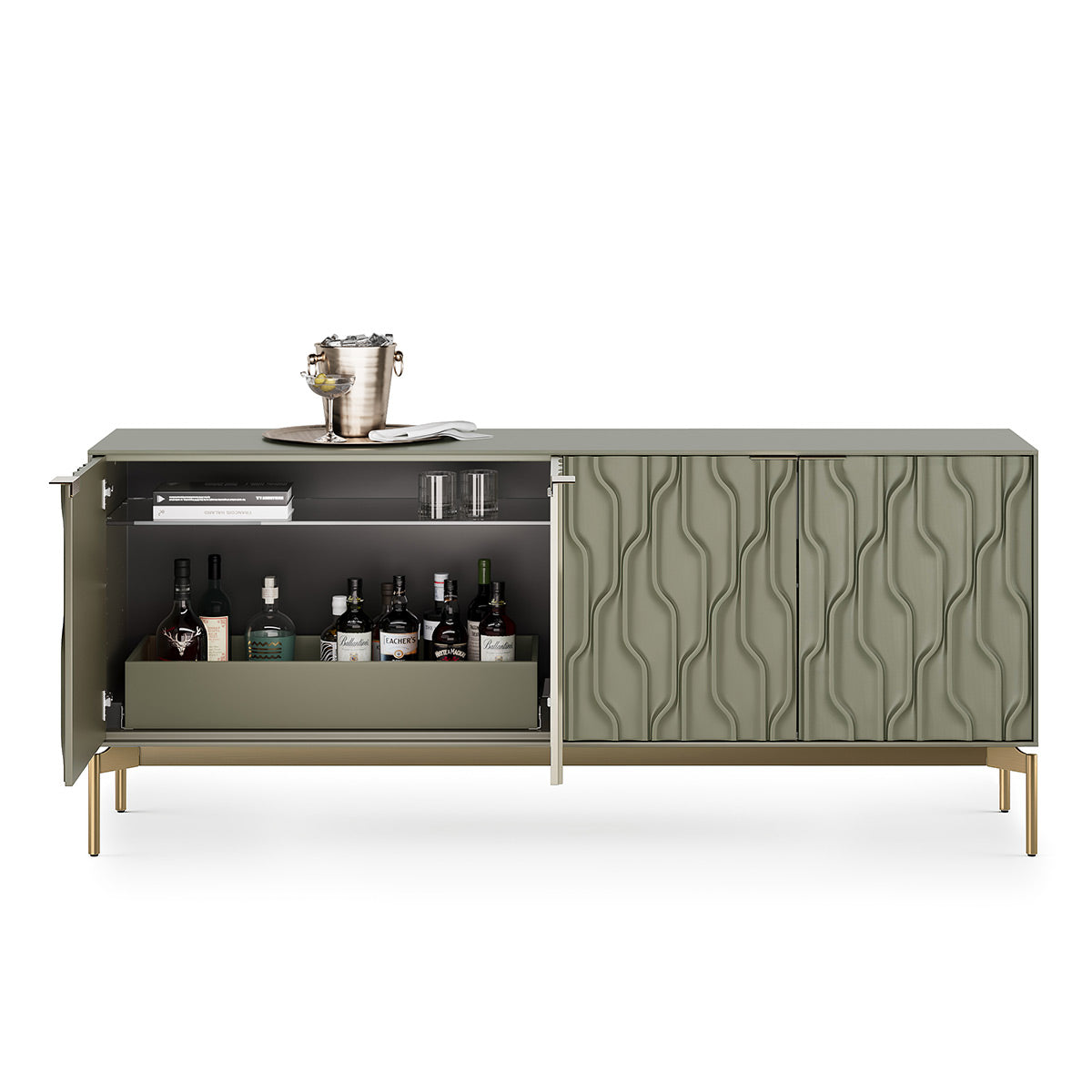 BDI Mesa 7639 4-Door Credenza (Moss with Brass Base)