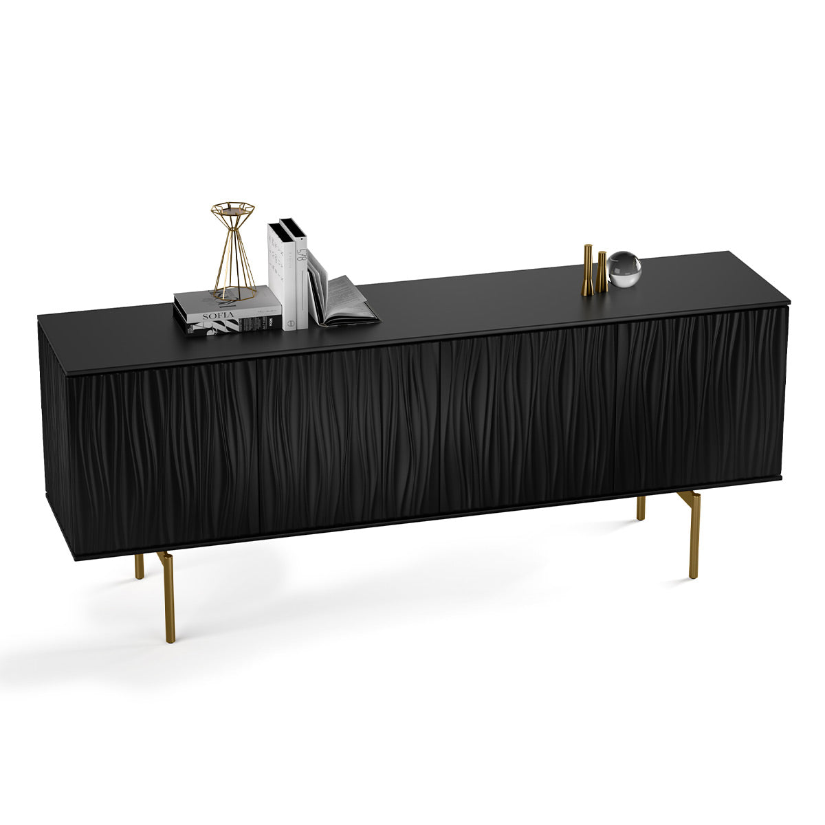 BDI Tanami 7109 4-Door Storage Credenza (Satin Black with Brass Base)