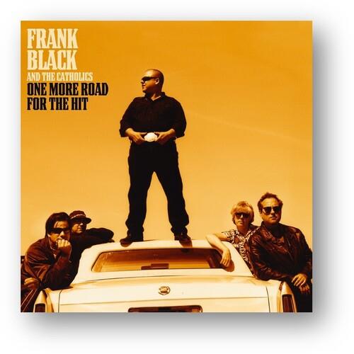 Album cover featuring five men posing on and around a white car against a yellow background