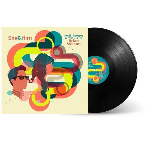 Colorful vinyl LP sleeve with retro-style illustration of two figures and abstract shapes