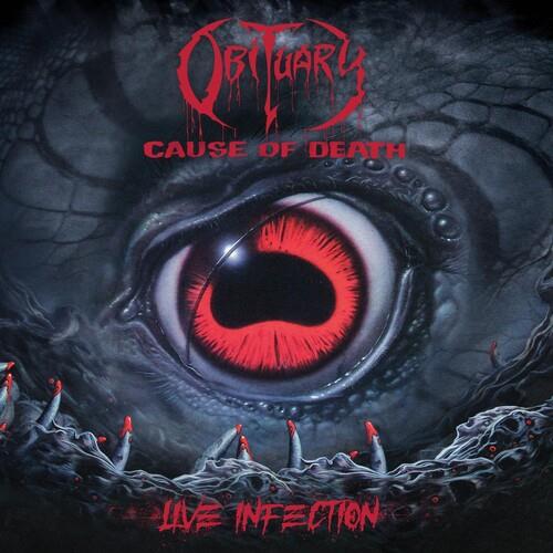 Dark album cover featuring a large red reptilian eye surrounded by sharp teeth