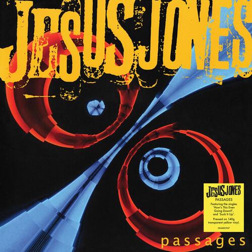 Yellow translucent vinyl LP with abstract red and blue circular artwork on the cover