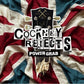 Red vinyl record with a guitar headstock and Union Jack flag background