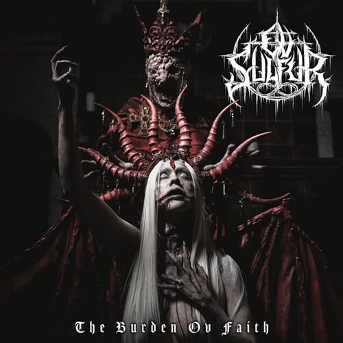 Dark album cover featuring a horned figure looming over a pale woman with long white hair