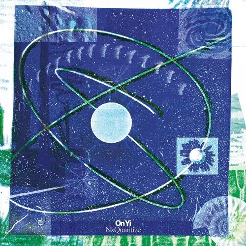 Blue vinyl record sleeve with abstract space-themed artwork featuring a central white circle and int