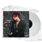 Clear vinyl LP with black and white album cover featuring a portrait and handwritten text