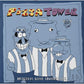 Blue vinyl record cover featuring three cartoon characters in striped vests and bow ties